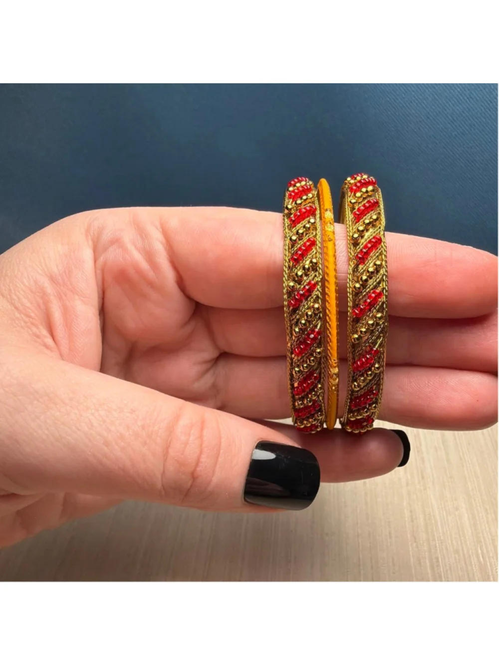 Red and gold children's bangles set with rhinestones